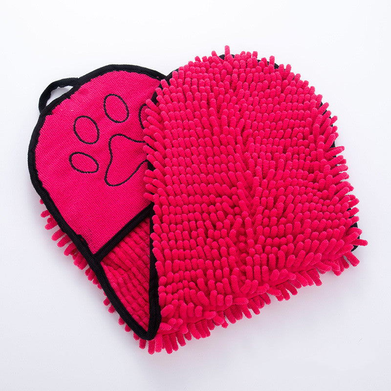Gant serviette de bain pour chien, texture chenille