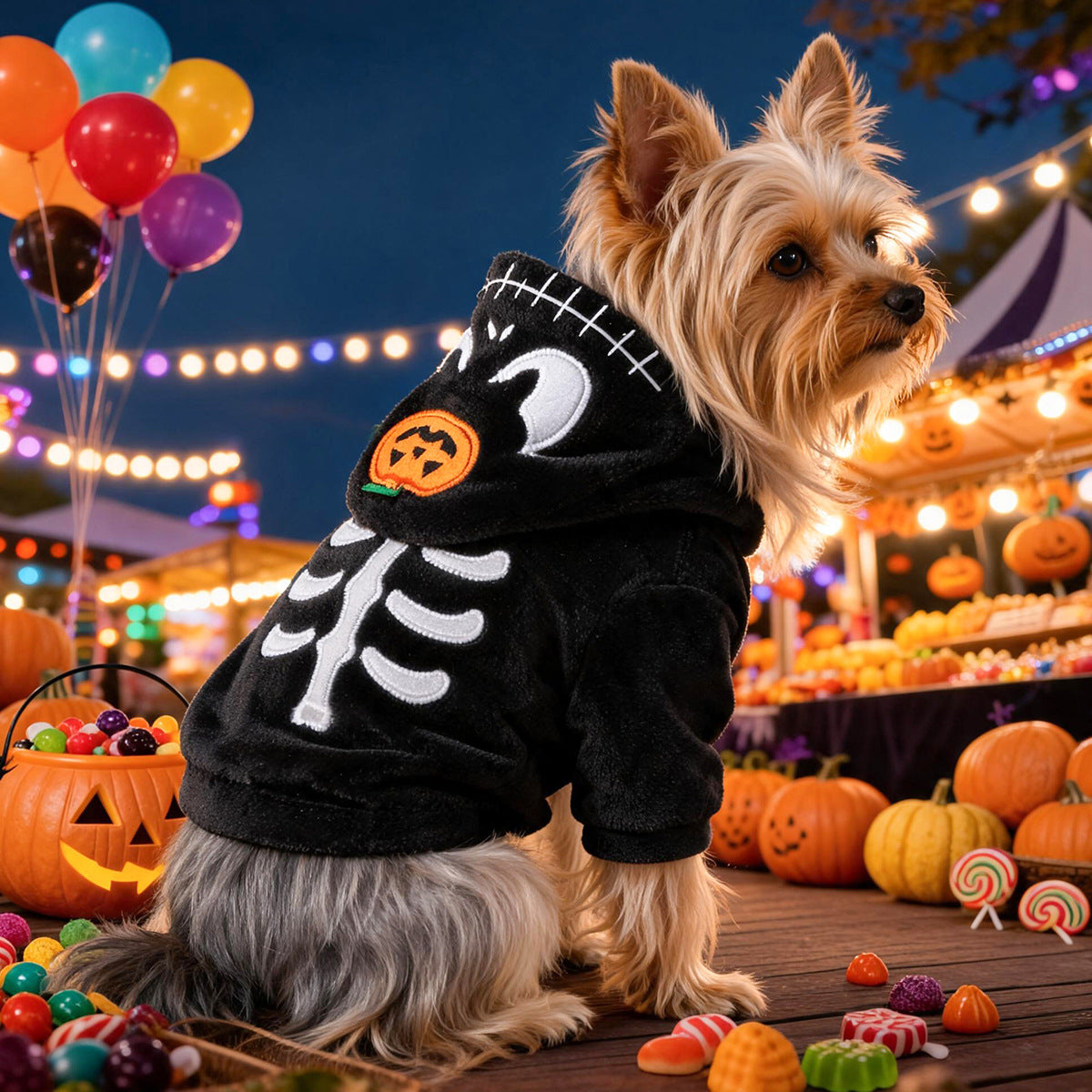 Sweat à capuche Halloween imprimé squelette pour chien et chat, vue principale