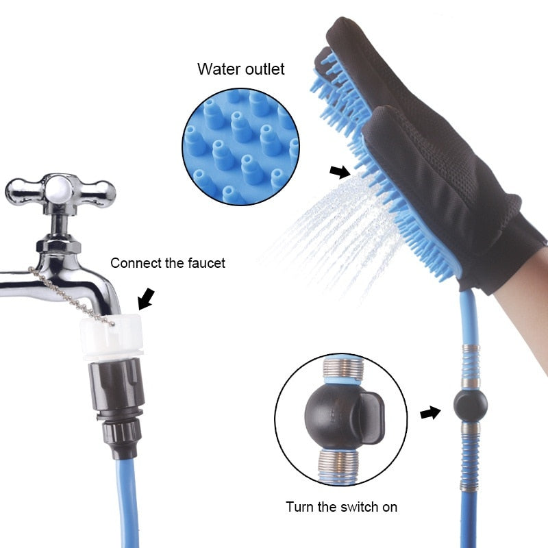 Brosse de bain 2-en-1 pour chien et chat avec douchette massante relaxante