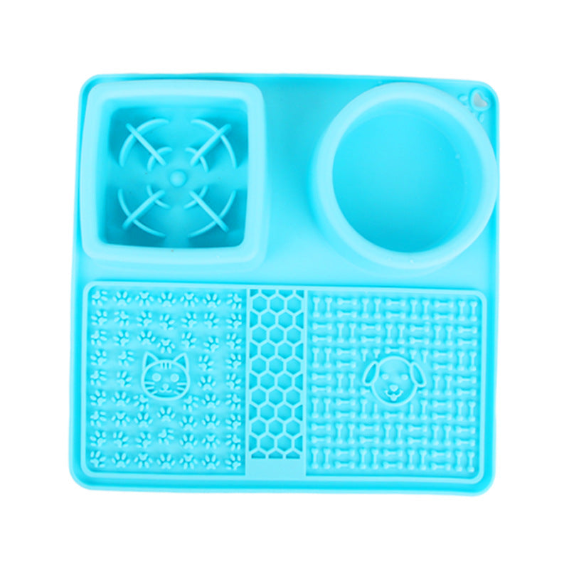 Gamelle 2-en-1 anti-glouton et tapis à lécher en silicone, coloris bleu clair