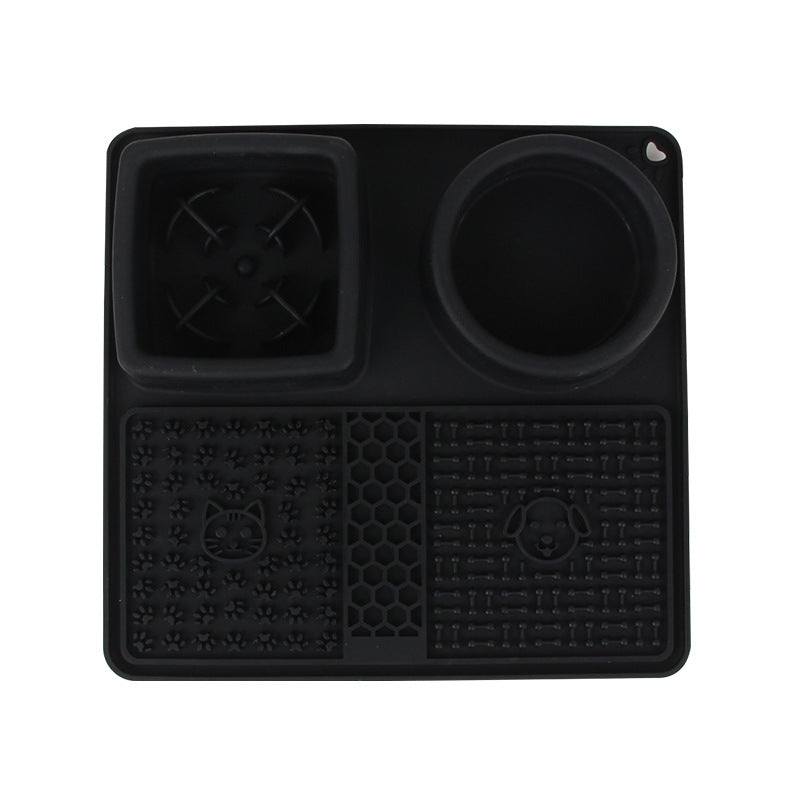 Gamelle 2-en-1 anti-glouton et tapis à lécher en silicone, coloris noir