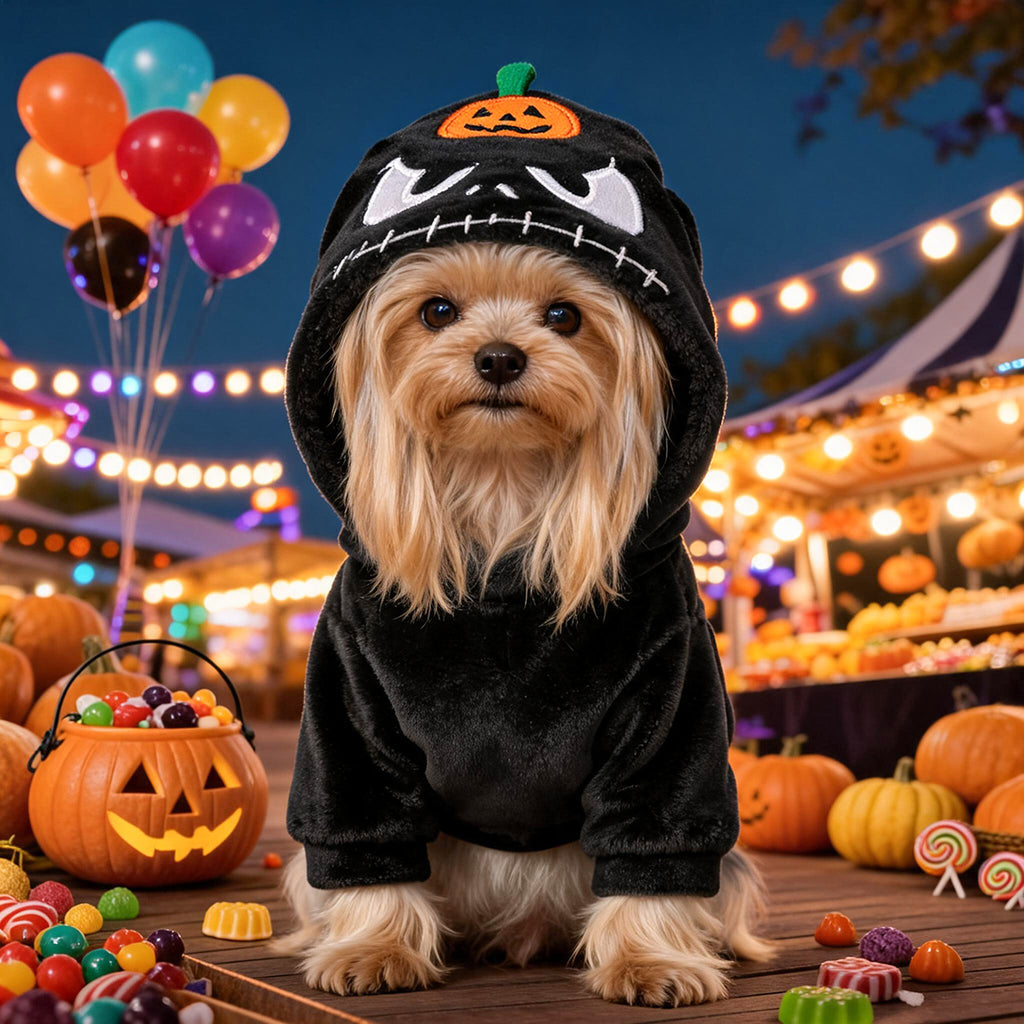 Sweat Halloween squelette pour petit chien porté de face