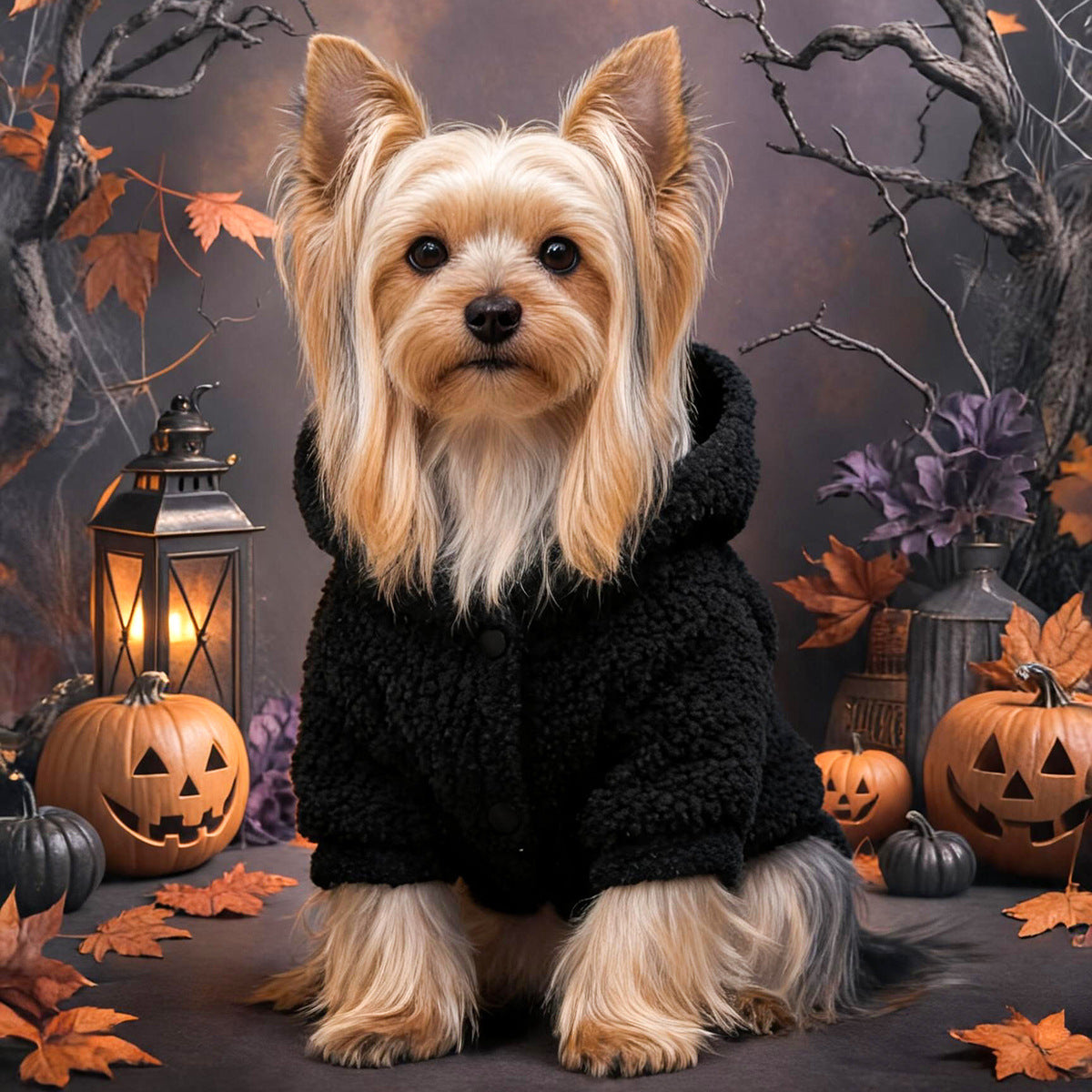Détail du motif fantôme Spooky sur le sweat pour chien et chat