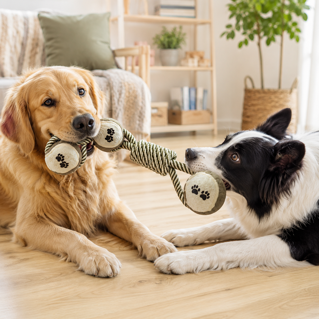 Jouet à mâcher corde et balle de tennis pour chien, vue principale