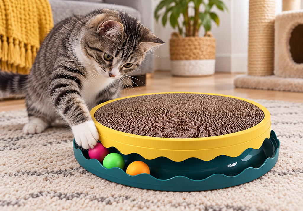Ronde Krabpaal voor Katten met Ingebouwde Bal – Interactief Speelgoed, 3 Kleuren