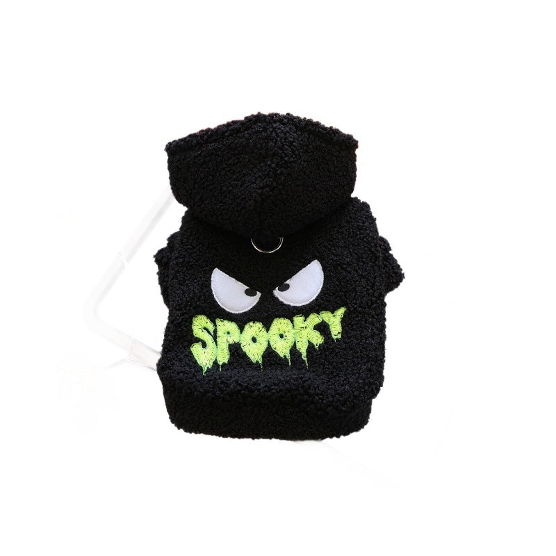 Chat portant le sweat Halloween Spooky noir avec capuche fantôme