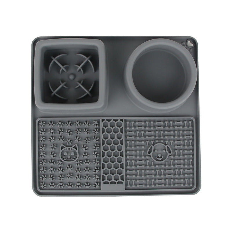 Gamelle 2-en-1 anti-glouton et tapis à lécher en silicone, coloris gris