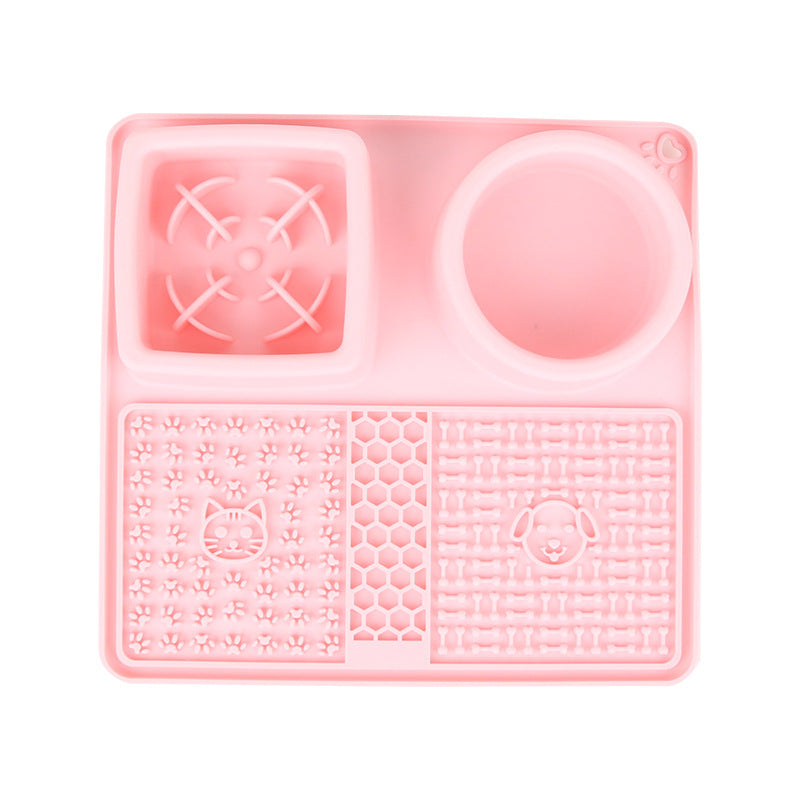 Gamelle 2-en-1 anti-glouton et tapis à lécher en silicone, coloris rose