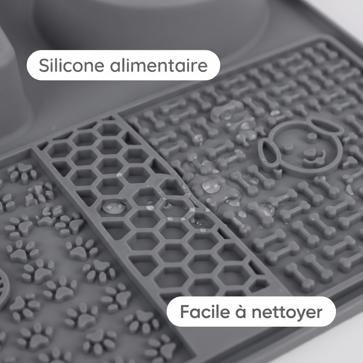 Détail du relief central et du silicone alimentaire de la gamelle 2-en-1