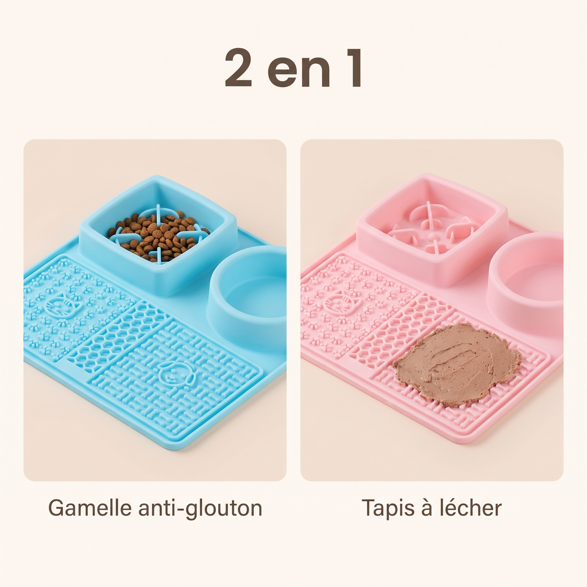 Gamelle anti-glouton et tapis à lécher : 2 fonctions en 1