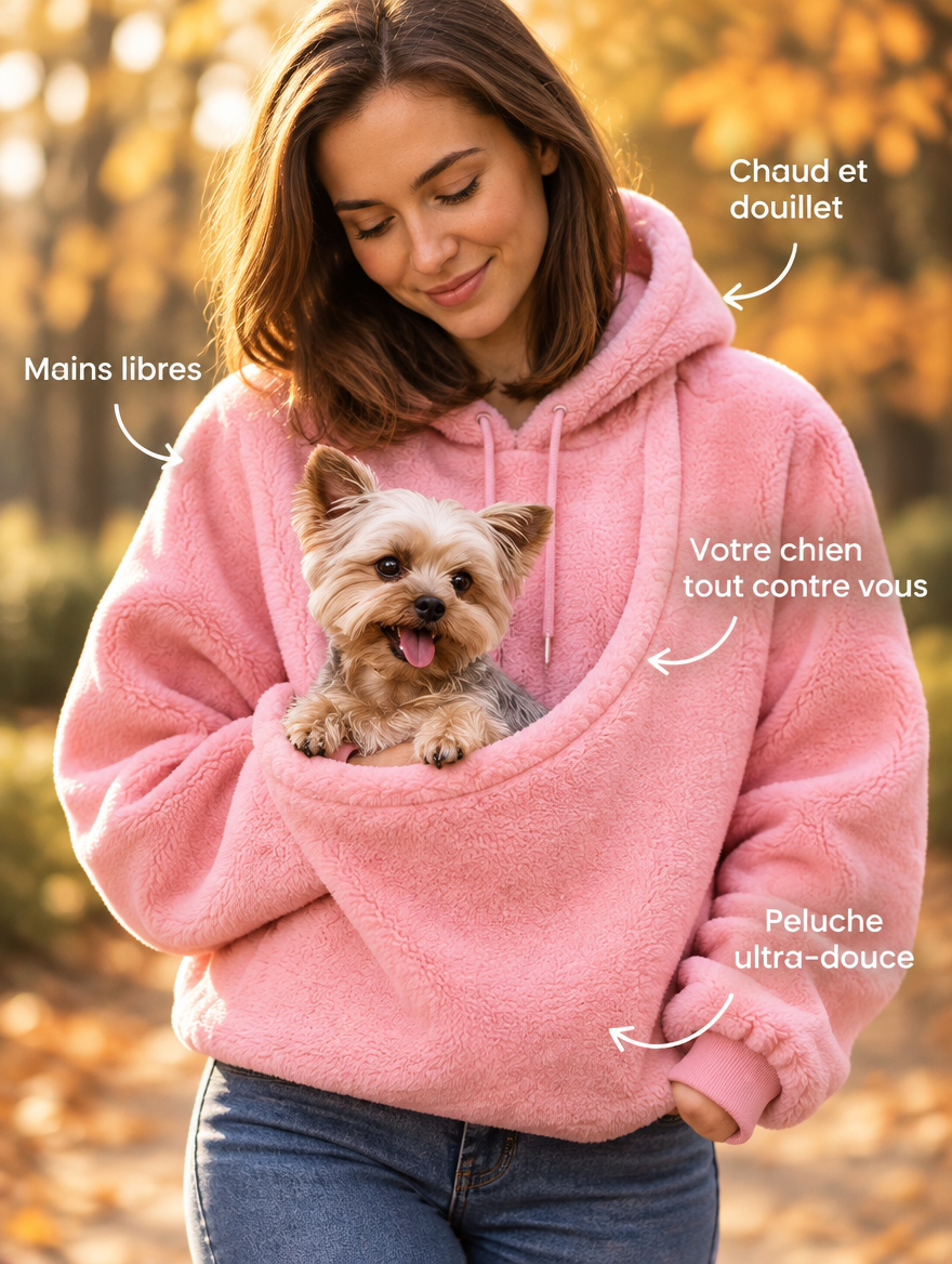 Sweat porte-animal en peluche : mains libres, chaud et douillet pour votre petit chien