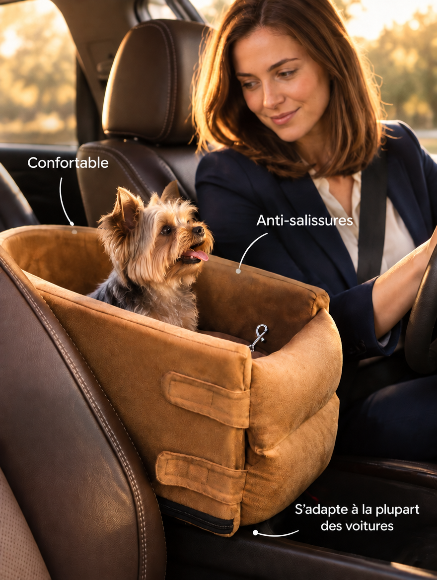 Panier auto pour petit chien : confortable, anti-salissures, s'adapte à la plupart des voitures