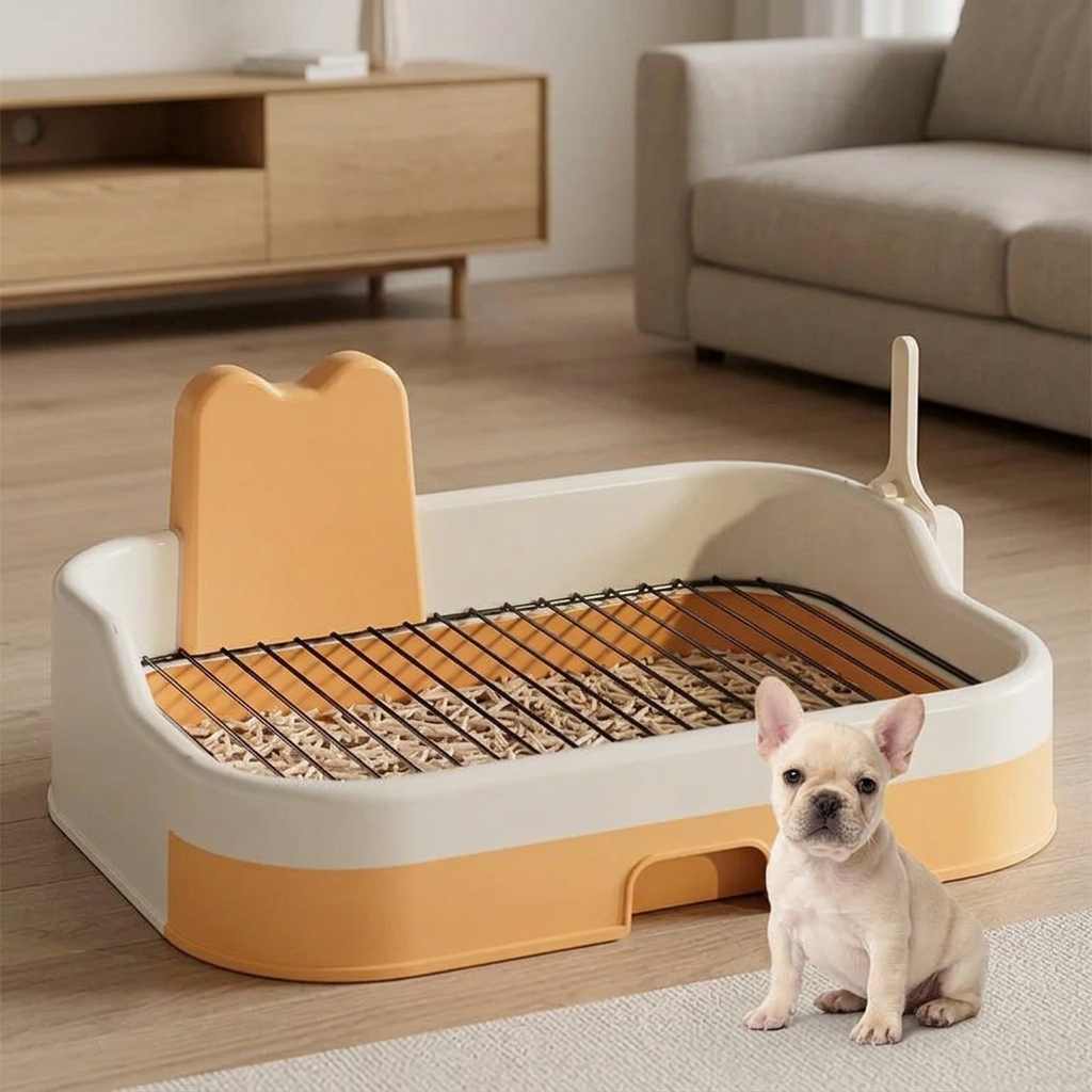 Toilette d'intérieur pour chiot avec grille, coloris orange