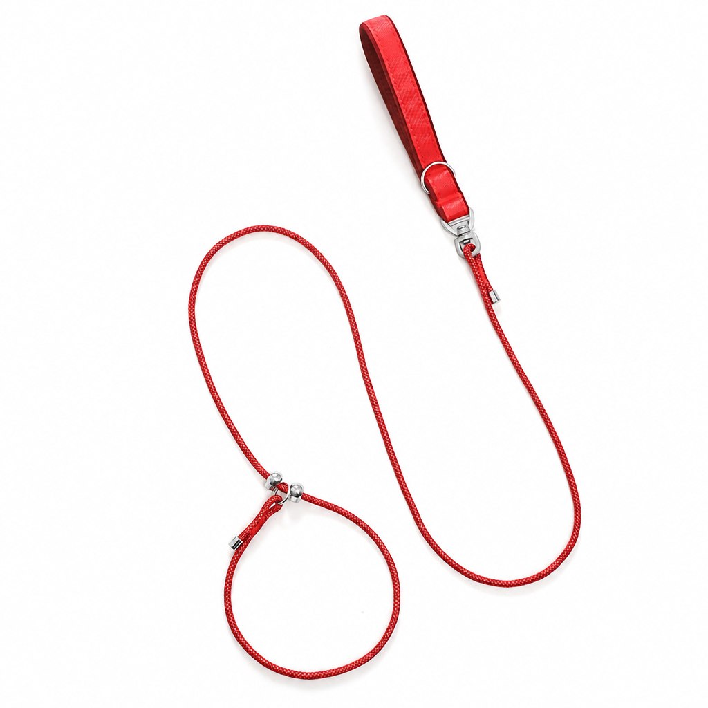 Laisse en P pour chien en corde d'escalade, coloris rouge et noir