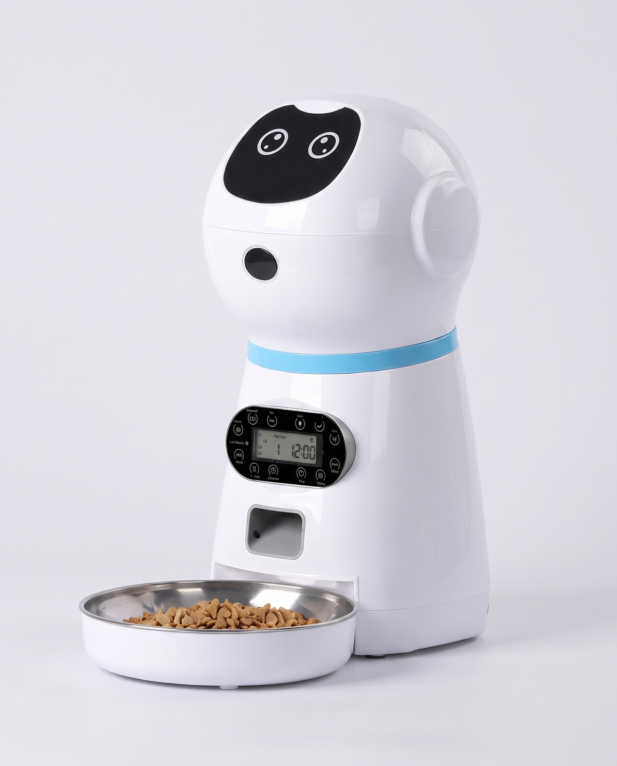 Distributeur automatique de croquettes avec gamelle ronde en métal