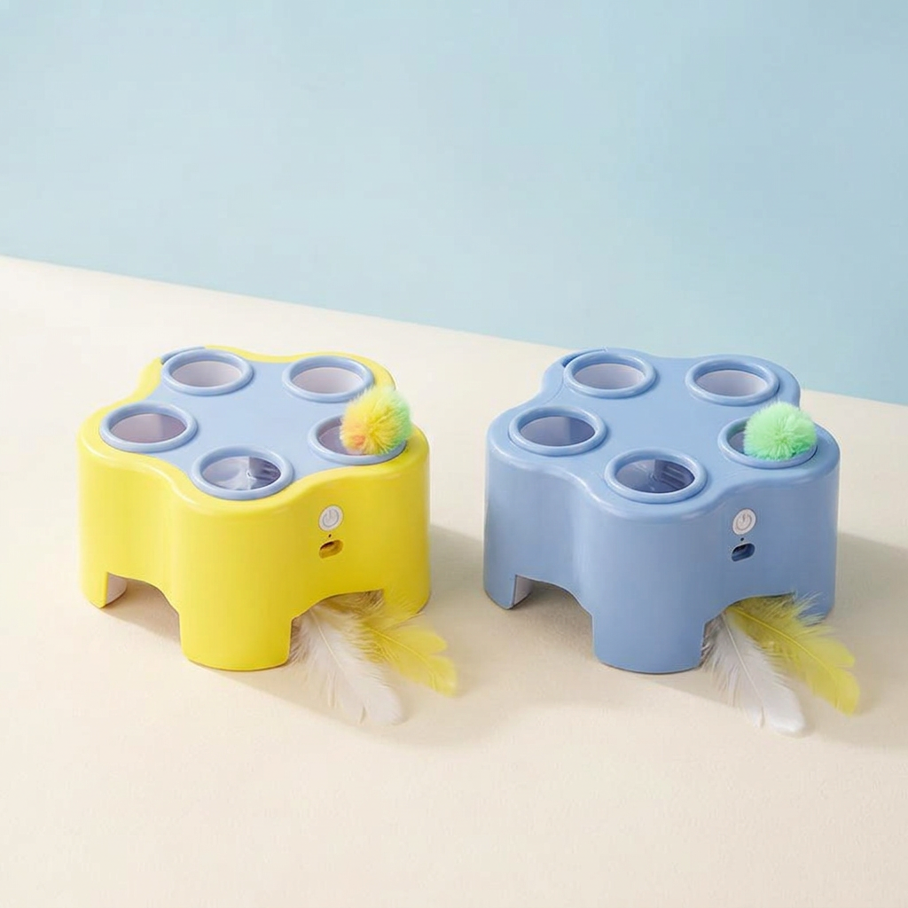 Tape-taupe électrique pour chat en jaune et bleu