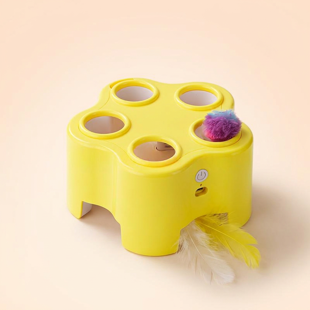 Tape-taupe électrique jaune pour chat, jouet interactif 5 trous