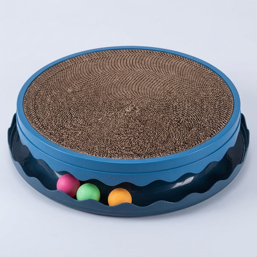 Griffoir rond pour chat avec balle intégrée, coloris bleu